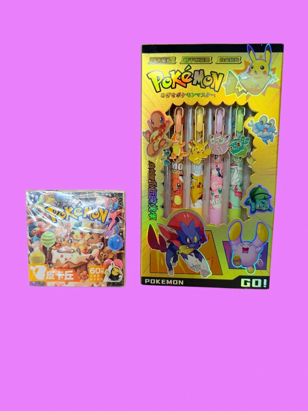 Pokémon Stationery Bundle | Acrylic Shaker Notebook + Desk Trash Bin + pens